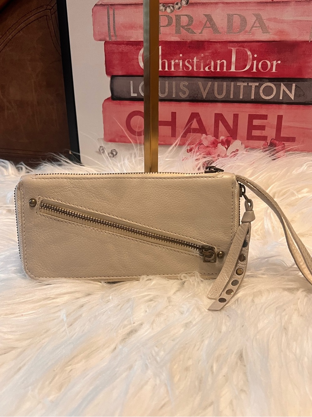 Free People Cream Leather Wristlet Clutch